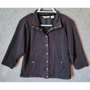 Tommy Bahama Women's 3/4 Sleeve Collared Snap Button Front Sweatshirt Black Sz M